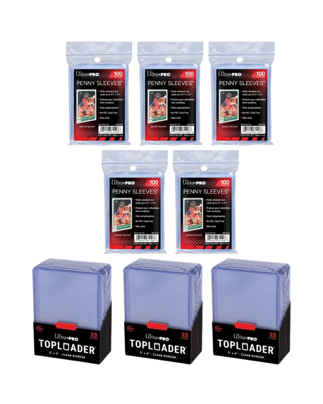 Lotto Veloce Bis: 500 Penny Sleeves + 75 Toploader (5+3)