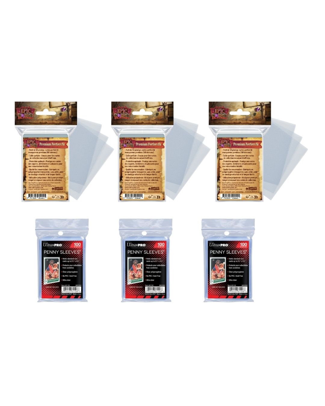 Kit Double Sleeve 3+3: 300 Perfect Fit + 300 Penny Sleeves